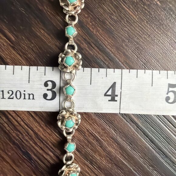 VINTAGE 50s TAXCO MEXICO STERLING SILVER TURQUOISE BLOSSOM FLOWER BRACELET 6.5” - Picture 16 of 16